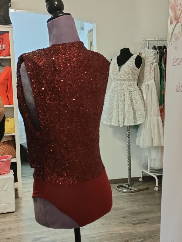 Bordó flitteres, rugalmas anyagú body - Image 4